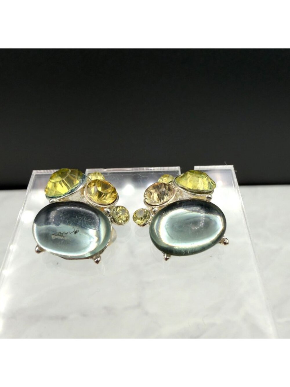 Napier Vintage Clip On Earrings Cabochon Silver Tone Blue Green Yellow READ - Picture 7 of 8
